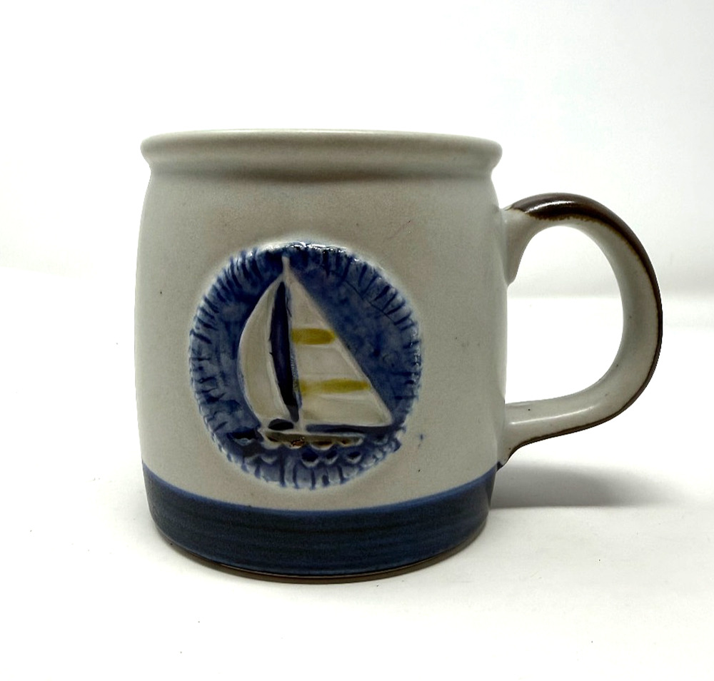 Otagiri Japan Stoneware Sailboat Medallion Coffee Mug Vintage 3.5"